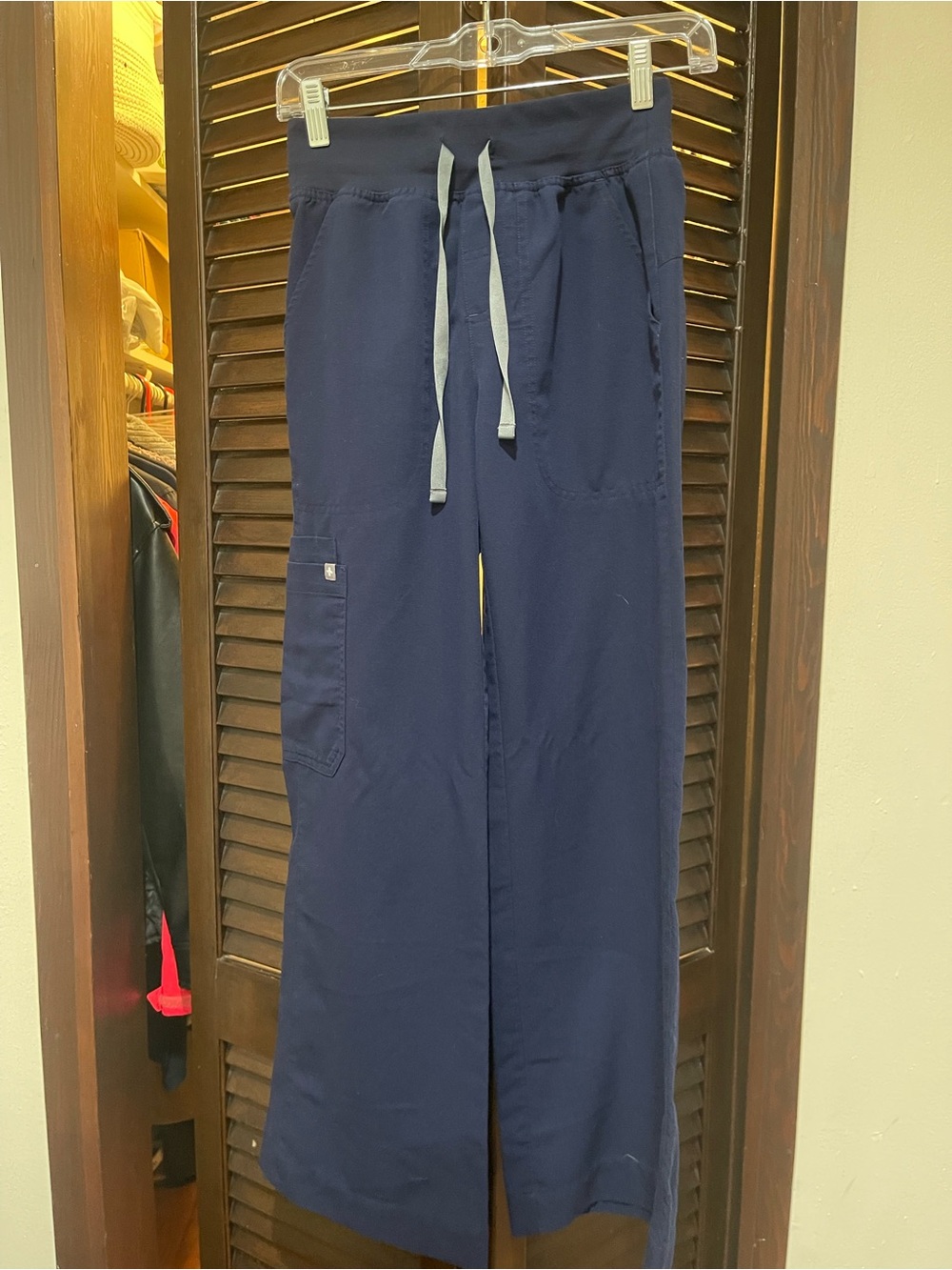 Figs Isabel High Waisted Navy Wide-Leg Drawstring Jogger Pants PERITE LENGTH
